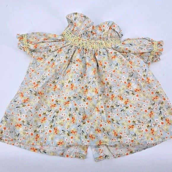 Cutemily Baby Girls Size 80 Floral Smocked Peter Pan Collar Bishop Dress