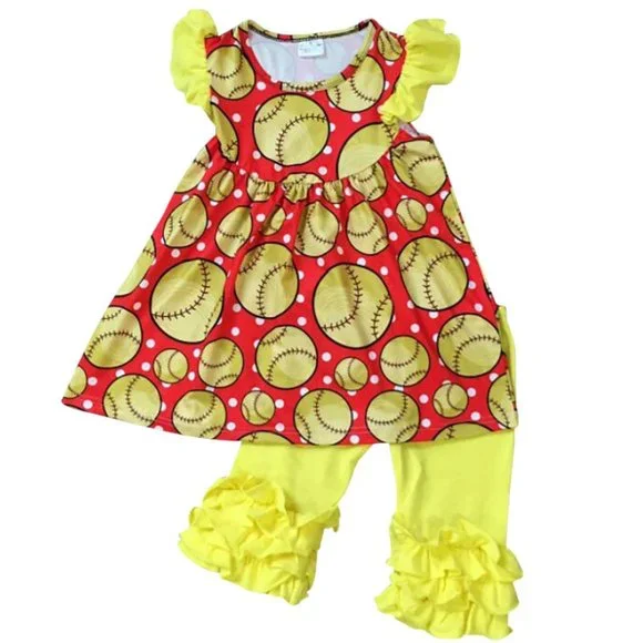 Little Girl Kids Toddler Short Sleeve Baseball Dress Tunic Ruffles Pants Set