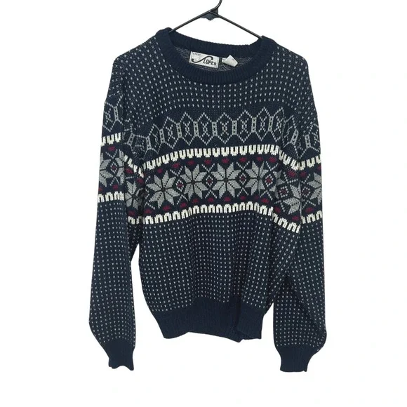 Steep Lones Navy Nordic Sweater L Wintercore Fair Isle Cozy Cabincore Retro‎