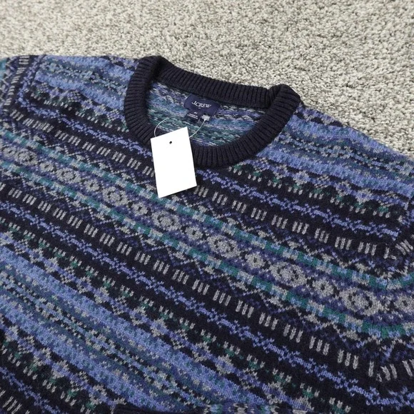 NEW J Crew Sweater Mens M Blue Nordic Fair Isle Lambswool Knit Crewneck Pullover