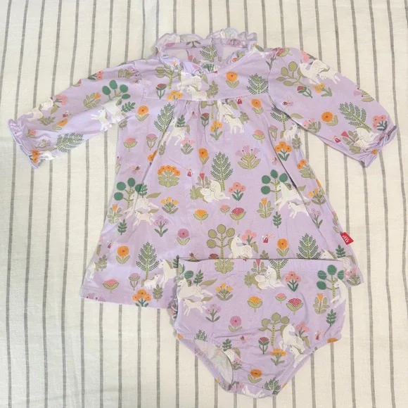 Magnetic Me Floral Unicorn‎ Baby Dress with Bloomers