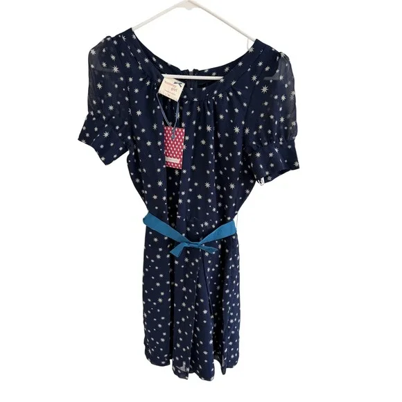 Tommy Hilfiger Girl Navy‎ Star Print Dress NWT Size Medium Bow Belt