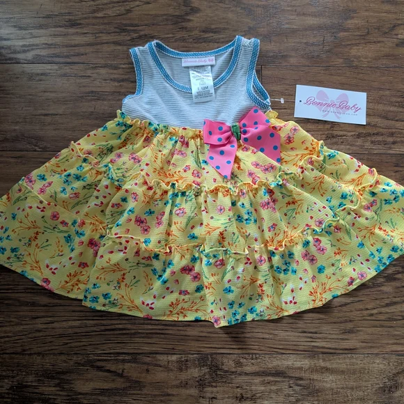 $ 💥3/$24‎ Bonnie Baby Striped Dress with Pink and Yellow Accents