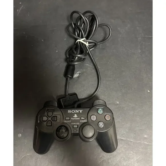 Sony PS2 BLACK Wired Controller OEM DualShock 2 PlayStation 2 SCPH-10010 Tested