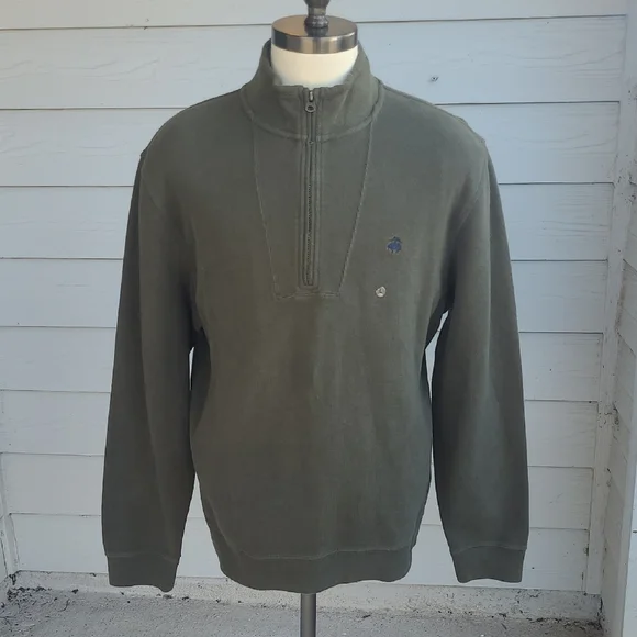 BROOKS BROTHERS 346 Dark Green Cotton Large Half Zip Pullover Sweater NEW‎