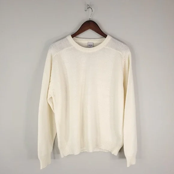 Levi's Sweater Mens Extra Large Beige Crewneck Knit Wool Pullover Vintage