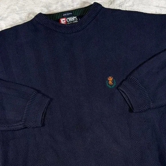 Y2K Vintage Ralph Lauren Chaps Crest Knit Sweater | Navy |‎ L
