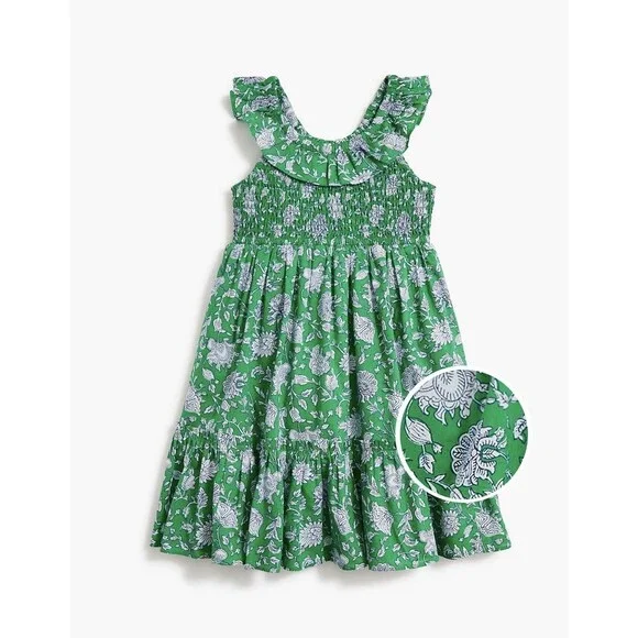 Crewcuts Girls 12 J Crew Re-Imagined Floral Smocked Dress Sundress Lined Green