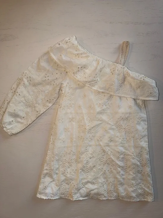 Zara Kids Girl Cream One-Shoulder Eyelet Dress with Ruffle Spring Easter 6