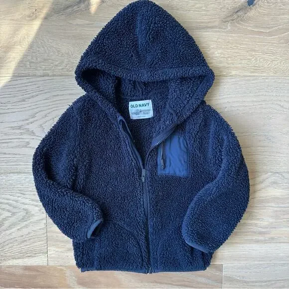 Old Navy Cozy Black Sherpa Hoodie Navy 4T