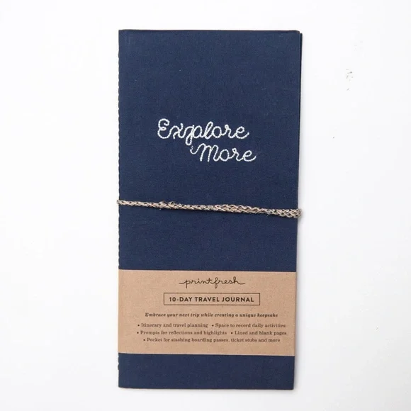 Print Fresh Fabric Travel Journal 10-Day Itinerary in Navy Blue