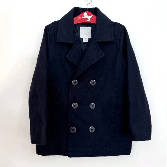 Vintage Old Navy Boys Navy Blue Wool Double‎ Breasted Pea Coat Size Small 6-7