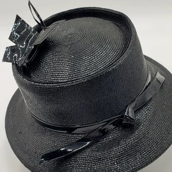 Mr. John Classic Black Hat with Patent Butterfly