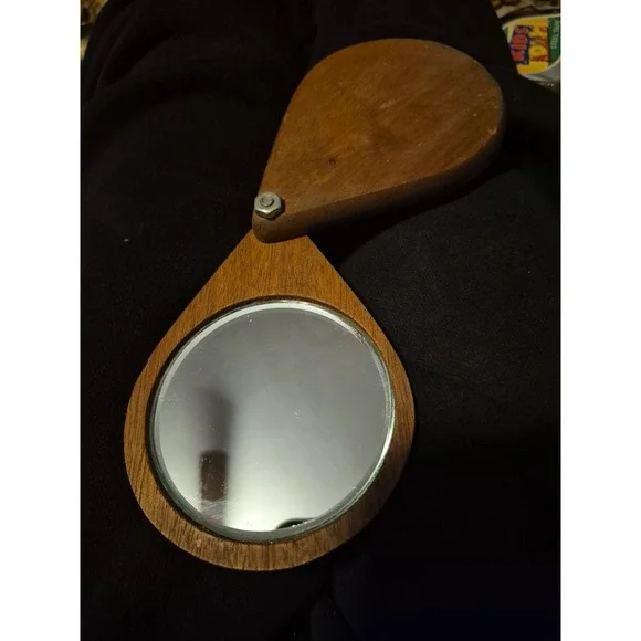 Wooden Folding Pocket Mirror Travel Natural Wood