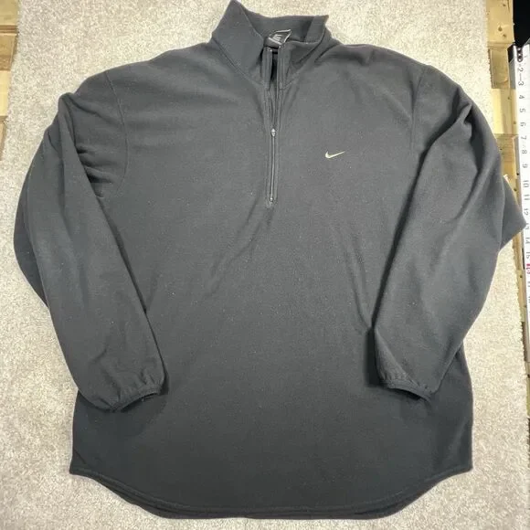 Vintage Nike Jacket Adult XL Black Fleece 1/4 Zip Swoosh Sportswear Athletic y2k