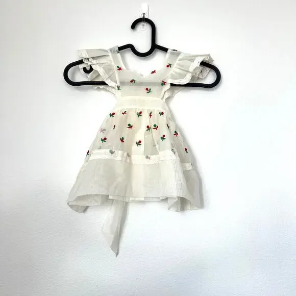 Vintage A BayBee Off White Red Cherry Frock Airy Cottagecore Fairy-tale Chic