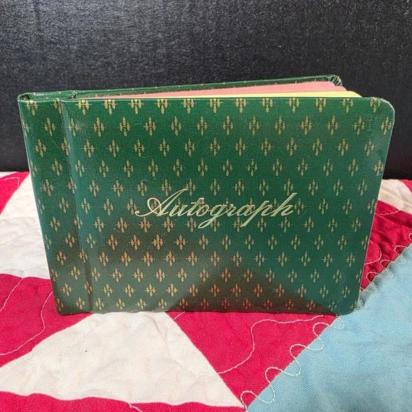Vintage Small School Autograph Book Memory Journal Green Gold Japan Unused