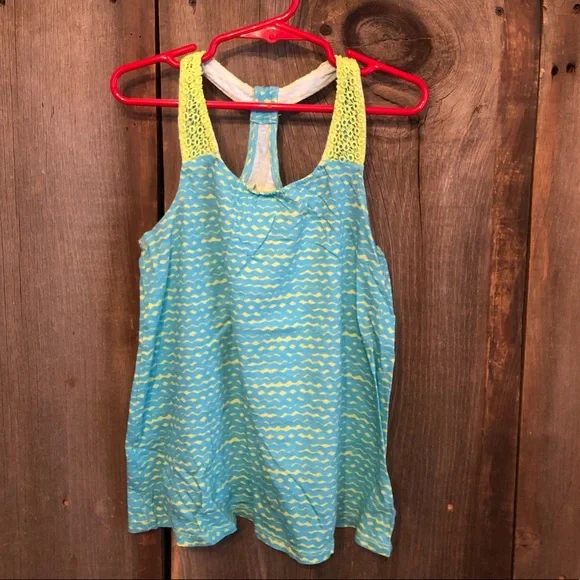 Old Navy Blue Green Wavy Stripe Crochet Racerback Tank Size Small 6 7