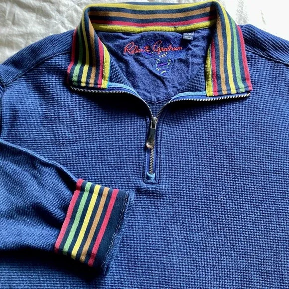 Robert Graham Mens 2XL Thermal Waffle Long Sleeve 1/4Zip Pullover Sweater Blue