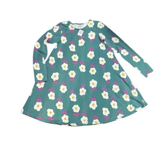 Hanna Anderson Dress US 12 Floral Long Sleeve Swing Cotton Pockets New
