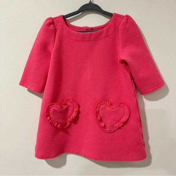 Janie and Jack The Quilted Heart Dress Bright Pink Size 2