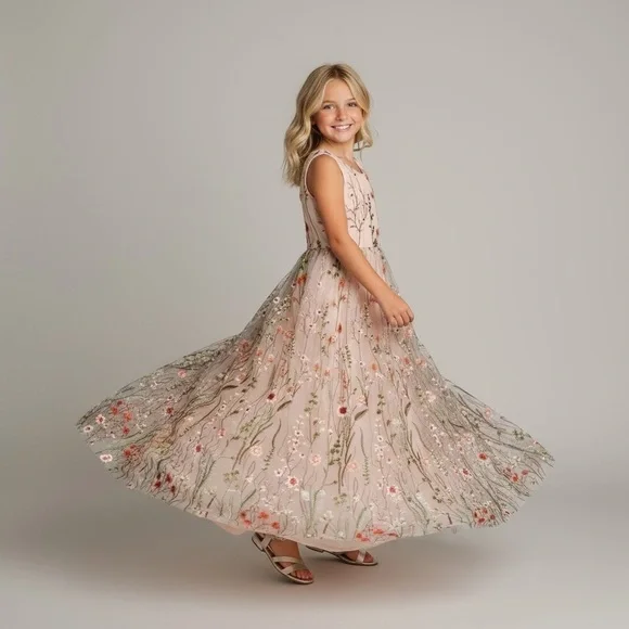 NEW JUST PURCHASED Azazie Arianna Blush Pink Floral Flower Girl Dress Size 14