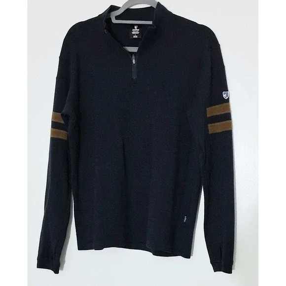 Kuhl Sweater Men's Size Large 1/4 Zip Kuhl Team 100% Merino Wool Knit Navy Blue