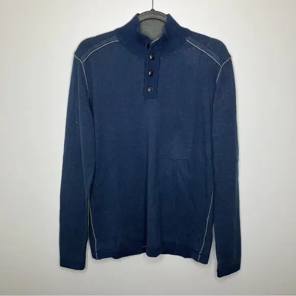 SUNDANCE Men’s Highland Stitch Henley Sweater Blue Medium