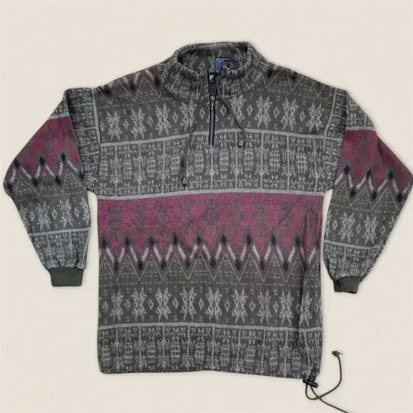 Vintage 90s Brown Fair Isle Quarter Zip Sweater Impact - Size Small‎
