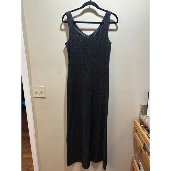 Niki by Niki Livas Vtg Black‎ Metallic Shimmer Cutout Back Maxi Dress Fits XS/S
