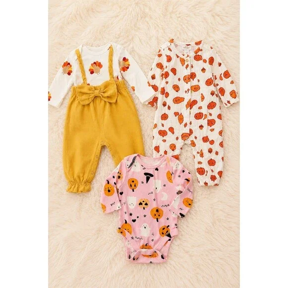 Old Navy Baby Girls Outfit Bundle 3pc Halloween Pumpkin 0-3 Months