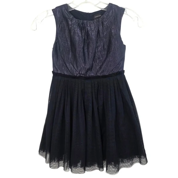 Crewcuts Metallic Part Dress Girls 6 Navy Blue Tulle Puff Skirt Holiday Part