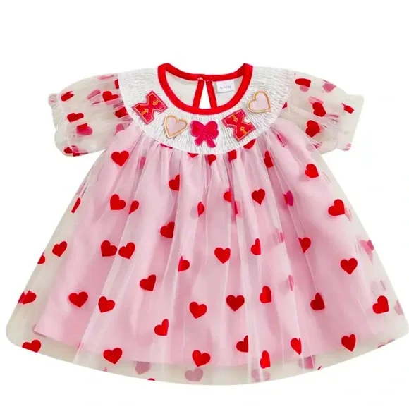 Pink Heart Pattern‎ Girls Dress
