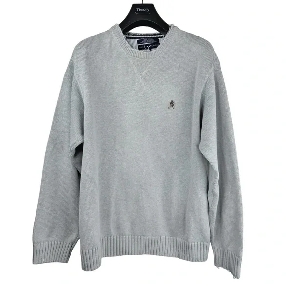 VINTAGE TOMMY HILFIGER Y2K Men's Designer Light Grey Crew Neck Sweater Size XL