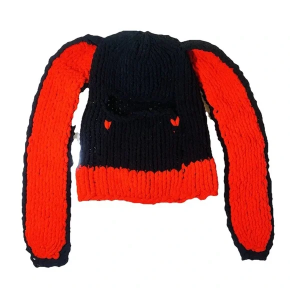 Knitted Fluffy Winter Warm Hat with Long Rabbit Ears Beanie Cute Handmade