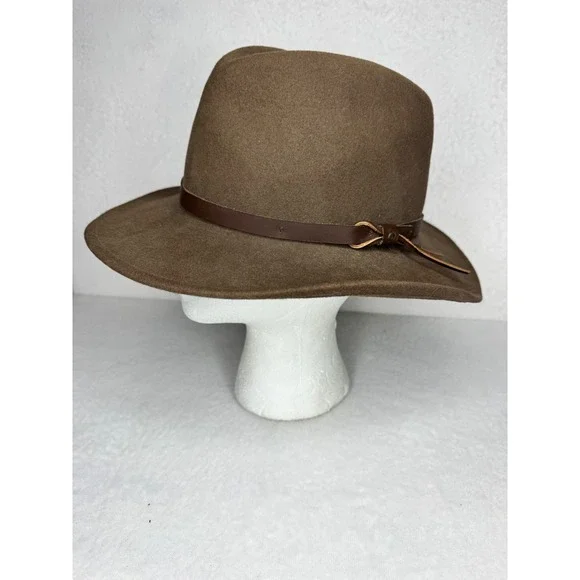 Natural Wonders Wool Felt Fedora Hat WPL 5923 Medium Brown Leather Band USA Made
