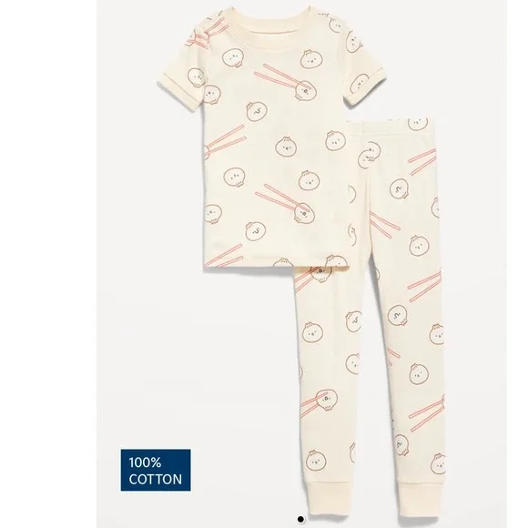 Old Navy Kids Cream Bao Dumpling Chopstick Cotton Pajama Set 5T NWT