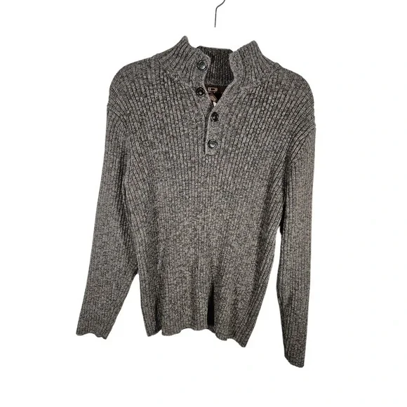 Driving Force Men’s Ribbed Pullover Sweater 1/3 Button Mocha Brown Size Medium‎