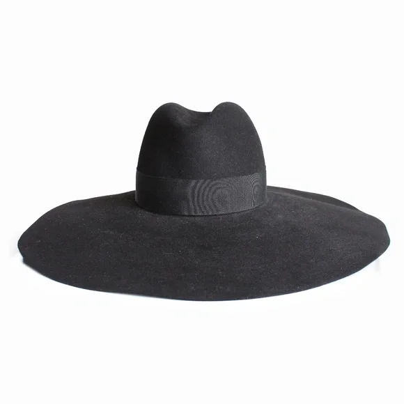 Saint Laurent Hat Wide Brim Oversized Black Rabbit Fur Felt Hedi Slimane Size 56