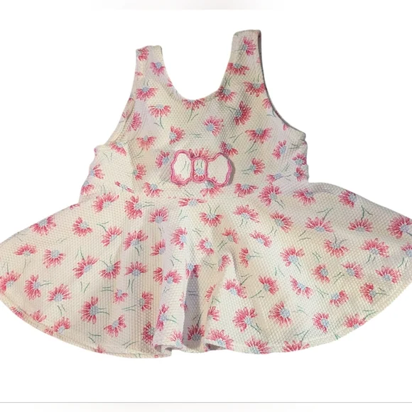 90s Vintage Miniwear Pink & White Floral Infant Girl‎ Dress Bow