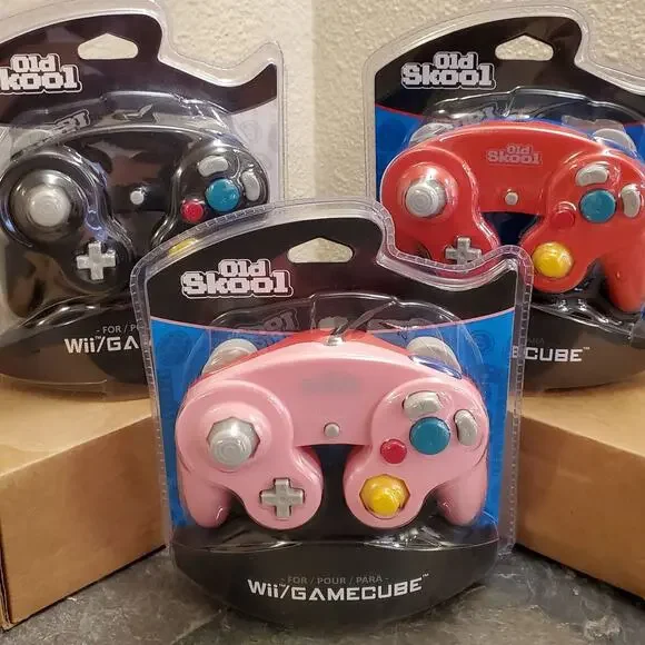 3 Gamecube Controllers - 3 Colors Bundle (NEW) Pink Black Red Nintendo Old Skool
