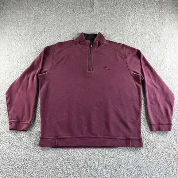 Tommy Bahama Sweater Mens‎ Extra Large Maroon Red Pullover 1/4 Zip Pima Cotton