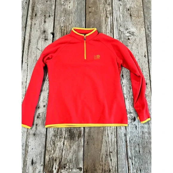 Karrimor Mens Red Quarter Zip Fleece Pullover Jacket Yellow Trim Size S