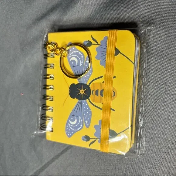 New Yellow Bee Spiral Pocket Notebook with Keyring