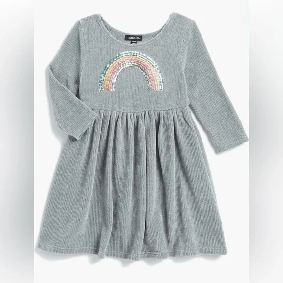 Zunie Kids' Paris Chenille Long Sleeve Dress with Sequin Rainbow 🌈