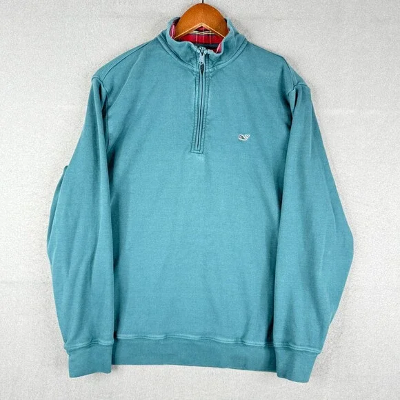 Vineyard Vines Sweatshirt Men's Medium Green 1/4 Zip Mock Neck Preppy Whale
