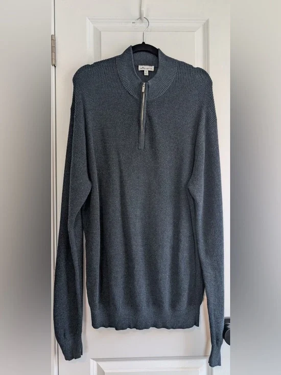 Peter Millar Men's Kitts Twisted 1/4 Zip Balsam Wool Cotton Sweater Sz XL