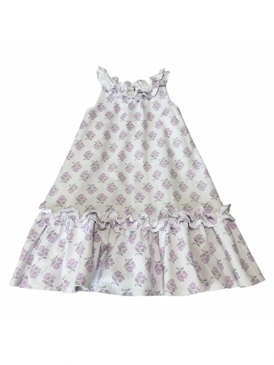 Janie and Jack Girls Floral Tiered Sleeveless Ruffle Dress | Purple | Size 8