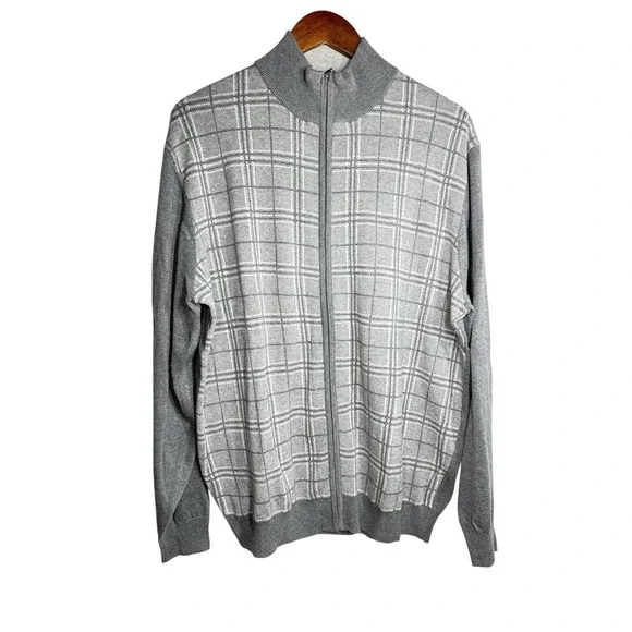 TASSO ELBA MENS SWEATER Size XL‎ GRAY FULL ZIP CARDIGAN
