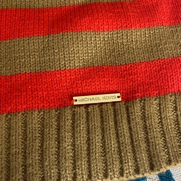 NWOT! Michael Kors 100% Acrylic Striped Orange & Tan Beanie Hat